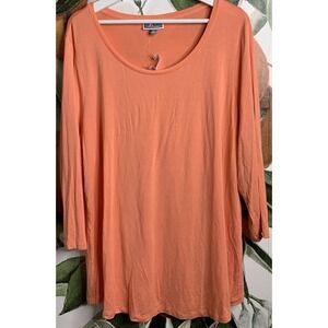 JM Collection Woman Size 3X Coral 3/4 Sleeves Jersey Knit Shirt New